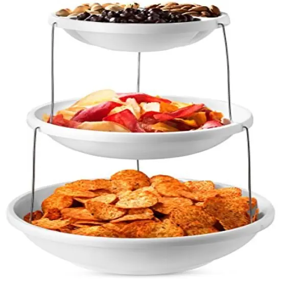 Collapsible Bowl, 3 Tier, The Decorative Plastic Bowls Twist Down & Fold Inside, Minimal Storage Space, Perfect for Serving Snacks, Salad and Fruit, The Top Bowl is Divided into Three Sections {2}