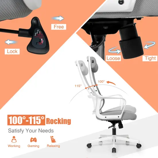 Costway Adjustable Mesh Office Task Chair Heating Lumbar Support Headrest Grey\Black {3}
