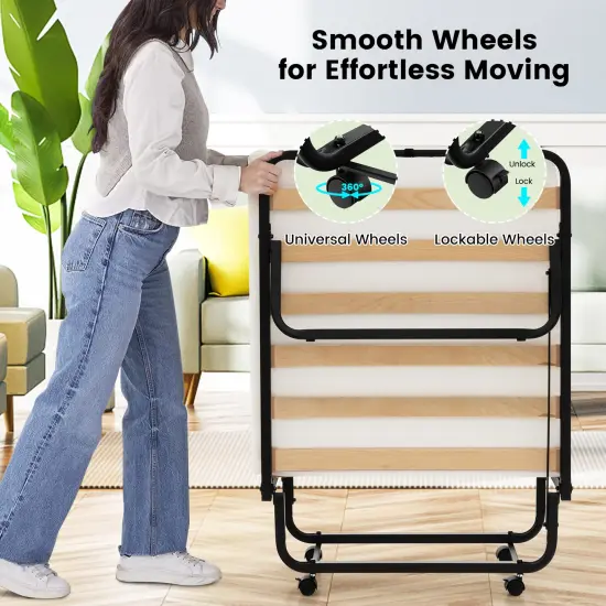 Twin Size Folding Bed with Foam Mattress and Lockable Wheels {6}