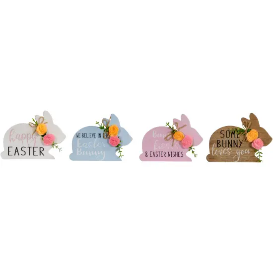 Northlight Floral Bunnies Wooden Easter Signs - 7.75" - Set of 4 Multi {1}