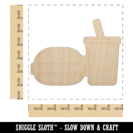Hamburger and Soda Food Drink Icon Unfinished Wood Shape Piece Cutout for DIY Craft Projects {1}