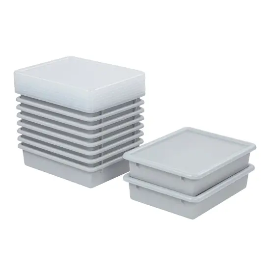 Letter Size Tray with Lid, Storage Bin, 10-Piece Light Grey {1}