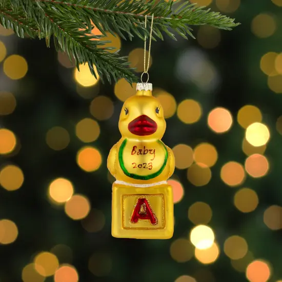 Northlight Ducky New Baby 2023 Glass Christmas Ornament - 5" Yellow {3}