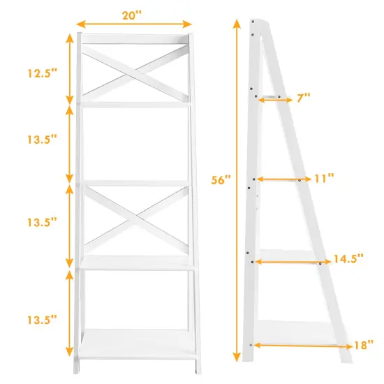 Costway 4-Tier Ladder Shelf Bookshelf Bookcase Storage Display Plant Leaning Shelf White {2}