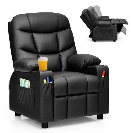 Kids Recliner Chair with Cup Holders Suitable for Children's Room, Living Room and Bedroom Black {1}