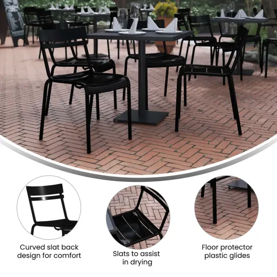 Emma and Oliver Rennes Armless Powder Coated Steel Stacking Dining Chair with 2 Slat Back for Indoor-Outdoor Use Red {7}