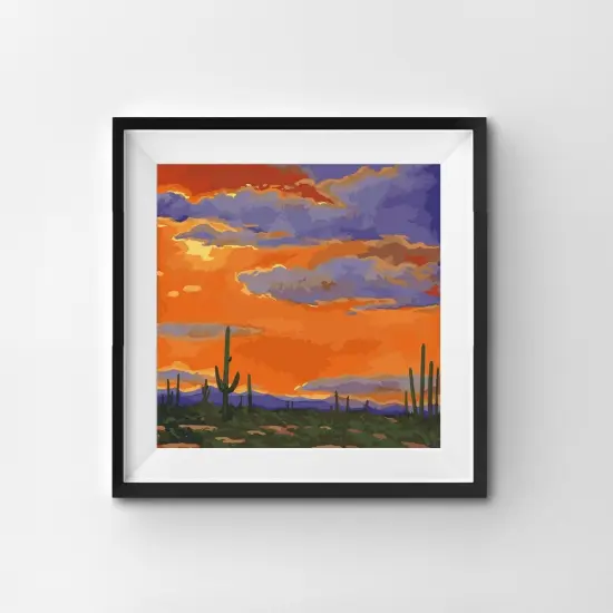Nature's Colorful Farewell: Saguaro Sunset Paint by Numbers - 16x16in - Ships from California, USA {3}