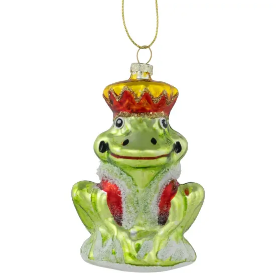 Northlight Prince Frog Glass Christmas Hanging Ornament - 3.5" - Lime Green and Red {1}
