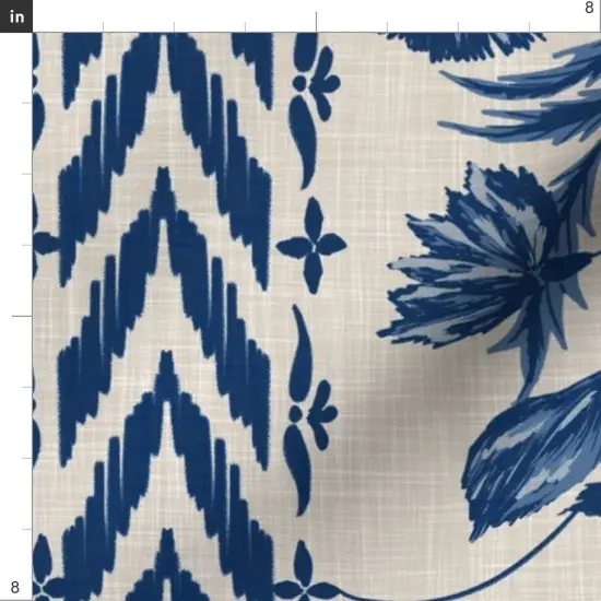 Various Fabrics by the Yard or Fat Quarter Folk Floral Stripe Large Scale Blue Tan Chintz Flowers Custom Printed Fabric by Spoonflower {4}