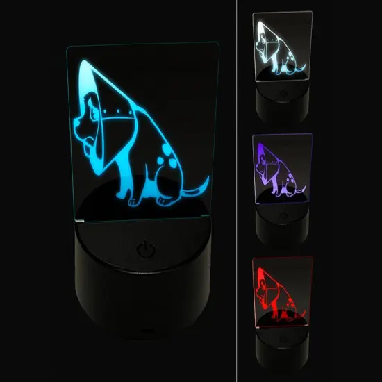 Sad Pet Dog in Cone of Shame 3D Illusion LED Night Light Sign Nightstand Desk Lamp {1}