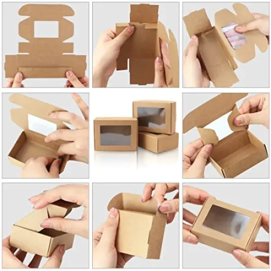 50 Pack Small Rectangle Kraft Paper Boxes with Clear Windows,3.33" x 2.35" x 1.18",Mini Soap Present Treat Gift Box for Bakery Candy,Chocolate Packaging Jewelry Display Wedding Party Favor (Brown) {4}