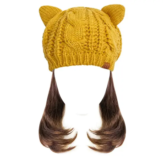 Wrapables Winter Warm Cable Knit Cat Ears Beanie, Yellow {2}