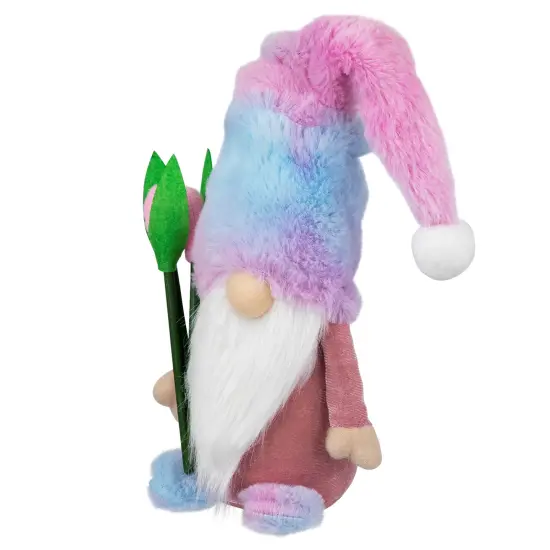 Northlight Gnome Boy with Tulips Spring Figurine - 15" - Purple and Blue Pink {4}