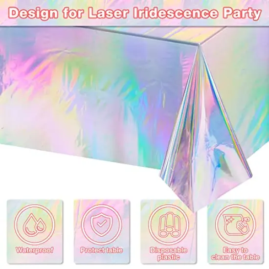4-Pack Iridescent Plastic Tablecloths - Shiny Disposable Laser Rectangle Table Covers with Holographic Foil, Ideal for Parties, Birthdays, Bridal Showers, Weddings, and Christmas (54" x 108") {5}