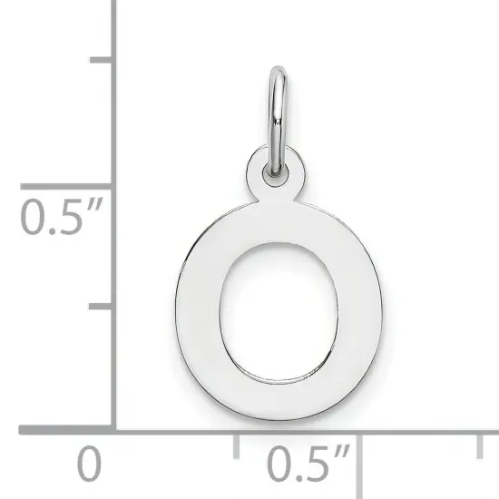 14K White Gold Small Block Intial Letter O Charm Jewerly 18mm x 10mm {5}