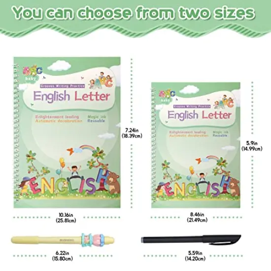 Magic Ink Copybooks for Kids Reusable Handwriting Workbooks for Preschools Grooves Template Design and Handwriting Aid (ENLARGED-Version 4books+Pens) {4}