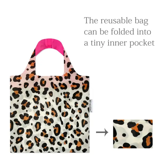 Wrapables Allybag Foldable & Lightweight Reusable Grocery Bag, Grab & Go Leopard Beige {4}
