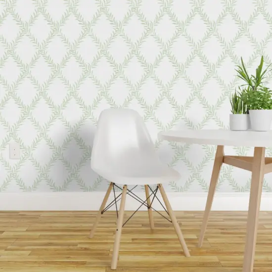 Peel & Stick Wallpaper 2FT Wide Spring Garden Leaf Vine Green White Custom Removable Wallpaper by Spoonflower {1}