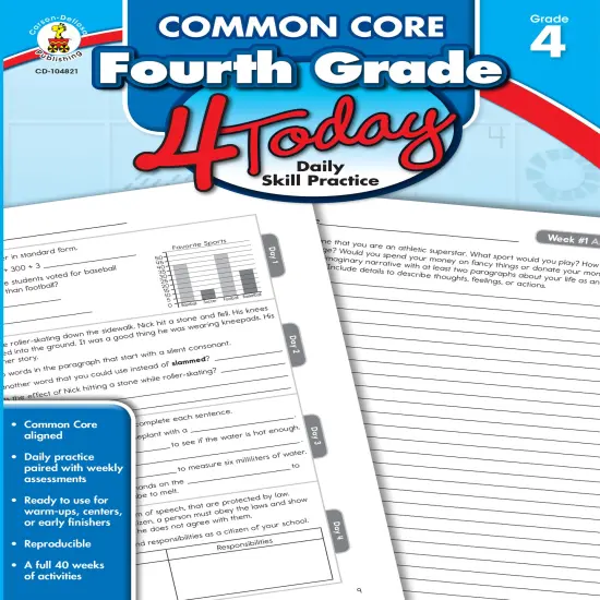 Carson Dellosa Common Core 4 Today 4th Grade Workbook, 40 Weeks of Math, Language Arts, Science, and Social Studies Activities, Classroom or Homeschool Curriculum {1}