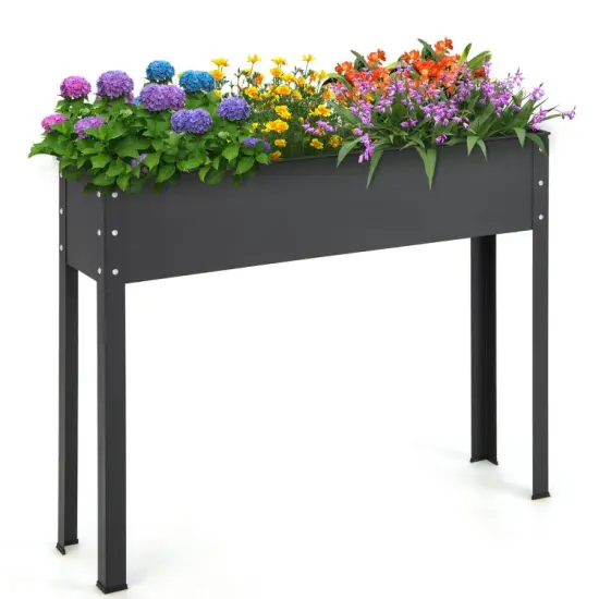 Black Metal Raised Garden Bed with Legs and Drainage Hole Suitable for All Kinds of Plants {8}