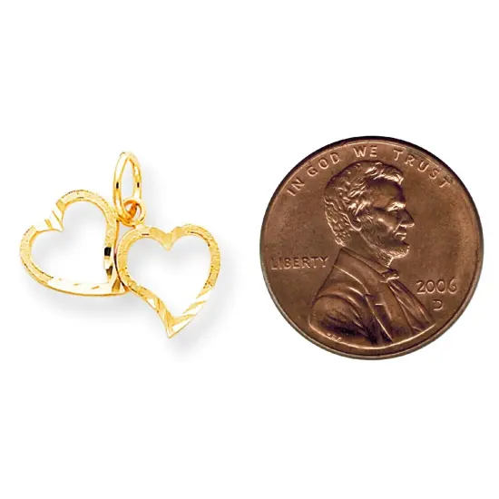 10K Yellow Gold Double Heart Diamond-Cut Charm Jewelry 17 X 18mm {2}