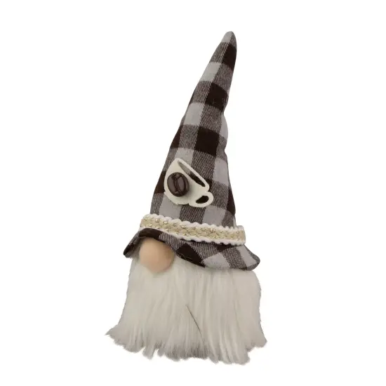 Northlight 8.25" Brown and Gray Gingham Pattern Coffee Gnome White {4}