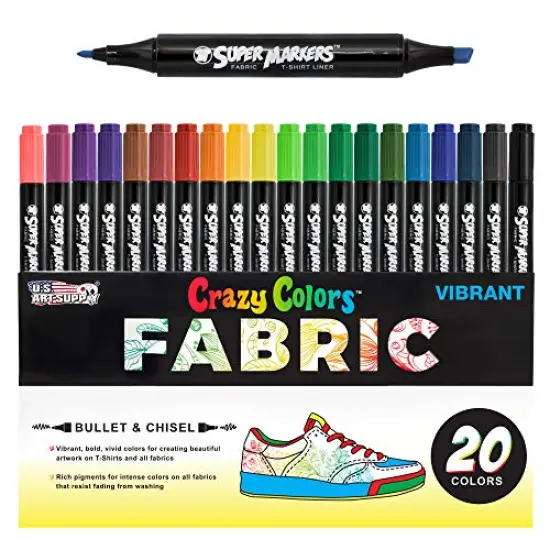 Super Markers 20 Unique Colors Dual Tip Fabric & T-Shirt Marker Set-Double-Ended with Chisel Point and Fine Point Tips - 20 Permanent Ink Vibrant and Bold Colors {2}