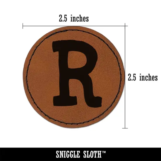 Letter R Uppercase Cute Typewriter Font Round Iron-On Engraved Faux Leather Patch Applique - 2.5" Brown {3}