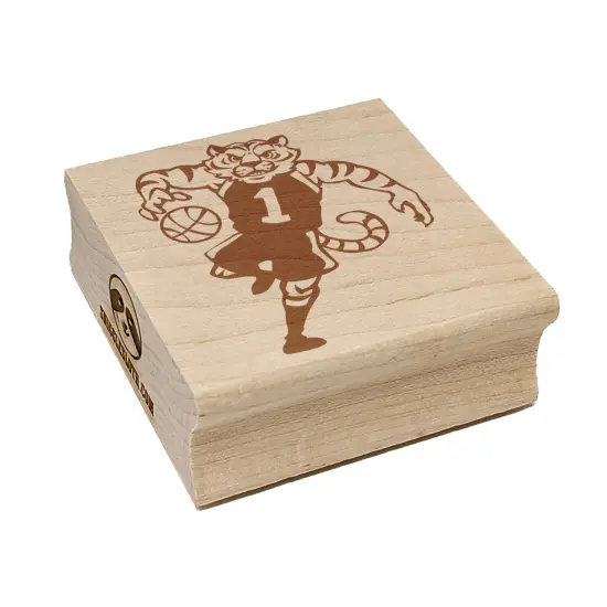 Tiger Playing Basketball Athletic Sports Square Rubber Stamp for Stamping Crafting {7}