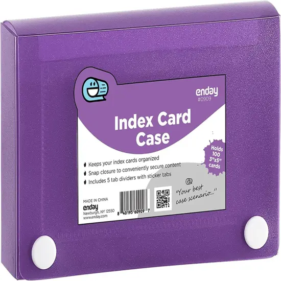 Enday 3" X 5" Index Card Case Holds 5 Tab Dividers Blue {5}
