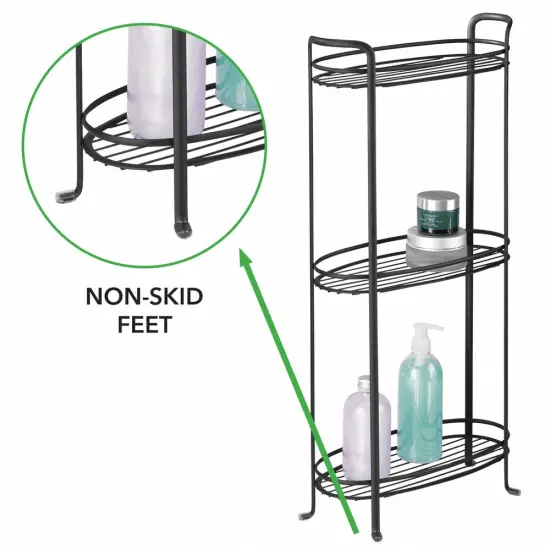 mDesign Vertical Standing Bathroom Shelving Unit Tower with 3 Baskets {3}
