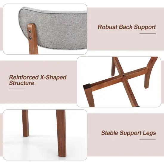 Costway 2 PCS Upholstered Dining Chairs Set of 2 with Solid Rubber Wood Frame, Curved Backrest Brown/Grey {5}