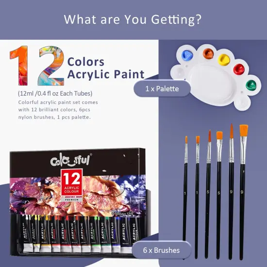 Acrylic Paint Set for Kids Crafts, 24 Colors Acrylic Art Supplies Paint with 6 Brushes &1 Palette Acrylic Crafts Paint Kit, Non-Toxic Wood Paint Kits for Kids, Beginners {2}