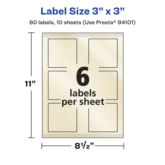 Avery Pearlized Ivory Square Labels with Sure Feed Technology, Print-to-the-Edge, 3" x 3" {5}