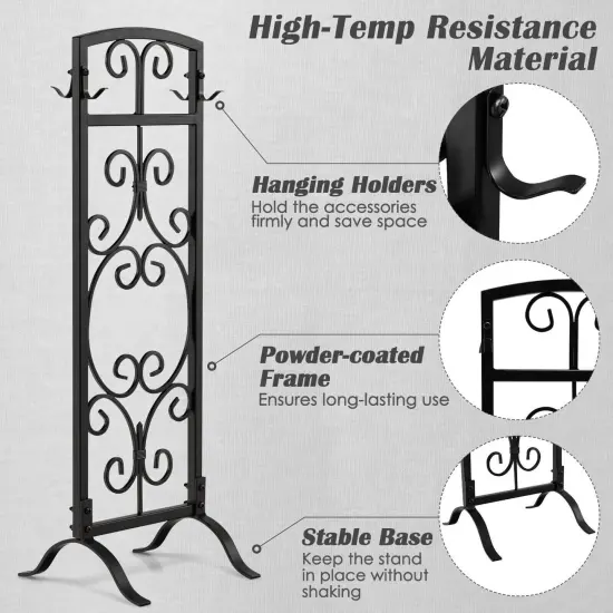 5 Piece Wrought Iron Fireplace Tools with Decor Holder-Black {5}