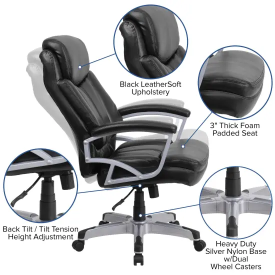 Emma and Oliver 500 lb. Big & Tall Executive Swivel Ergonomic Office Chair with Arms Black LeatherSoft {2}
