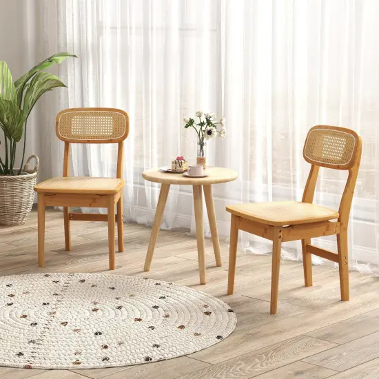Costway Rattan Accent Chairs Set of 2 Bamboo Frame Cane Woven Backrest &Seat Dining Room {4}