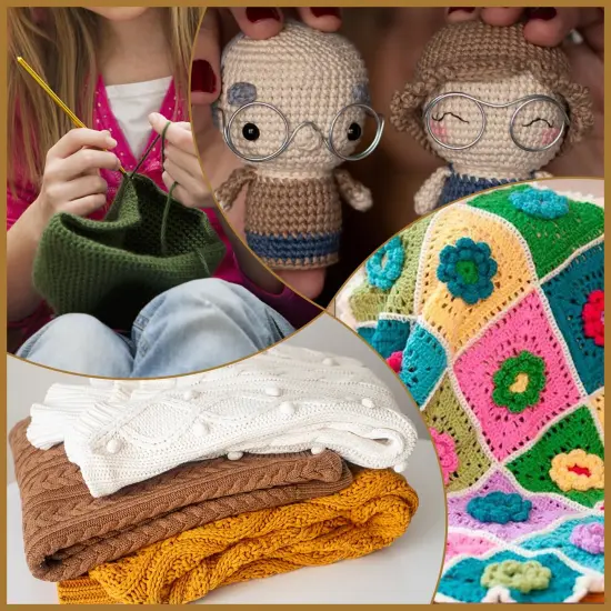 110 Pieces Crochet Hooks Set, Crochet Kit Crochet Hooks Kit with Storage Case, Ergonomic Knitting Needles Blunt Needles Stitch Marker DIY Hand Knitting Craft Art Tools for Beginners-Blue {3}