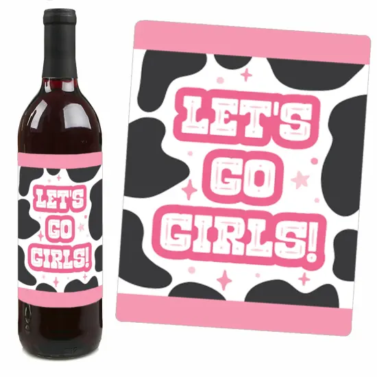 Big Dot of Happiness Last Rodeo - Pink Cowgirl Bachelorette Party Decorations for Women and Men - Wine Bottle Label Stickers - Set of 4 {7}