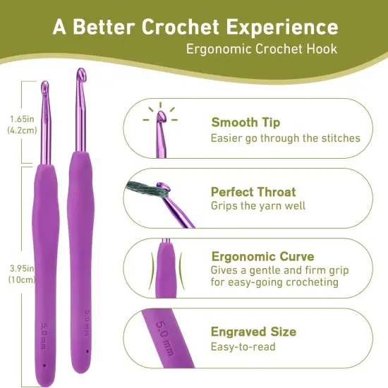 5Mm Crochet Hook, Supers Smooth 5 Mm Ergonomic Crochet Hooks for Beginner, Comfort for Arthritic, 1 Pack {3}