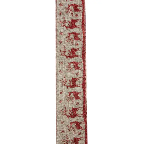 Northlight Red and Beige Reindeer Burlap Wired Christmas Craft Ribbon 2.5" x 10 Yards {3}