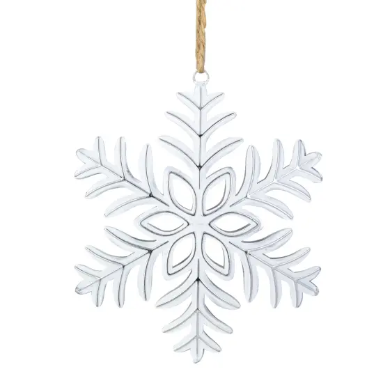 Northlight Metal Floral Snowflake Christmas Ornament on Jute Rope - 6" - Silver and White {3}