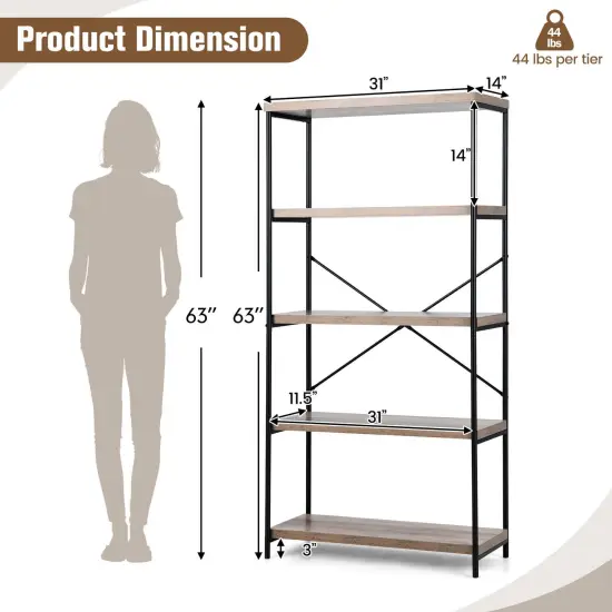 Multipurpose Open Bookcase Industrial Rack Wide Standing Storage Shelf Grey {3}