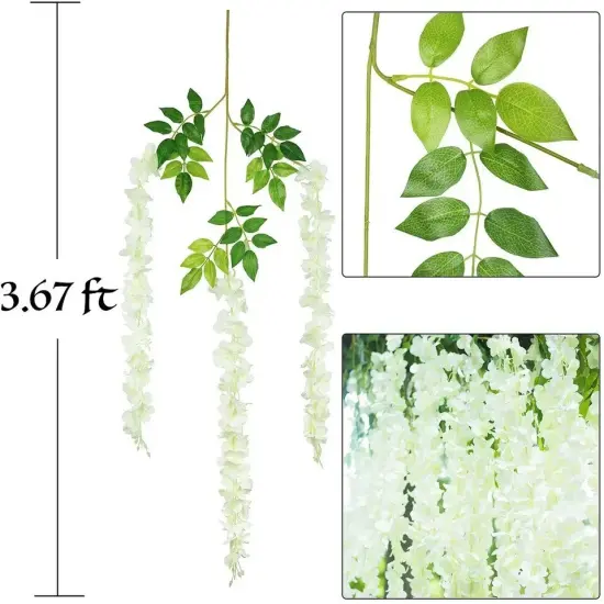 12pcs Artificial Wisteria Vine Garland Fake Flower Plants Garden Hanging Decor Green {4}