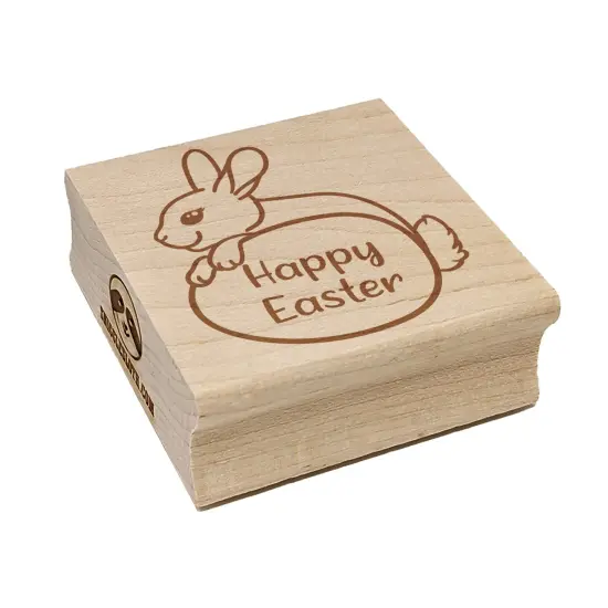 Happy Easter Bunny Behind Egg Square Rubber Stamp for Stamping Crafting {7}