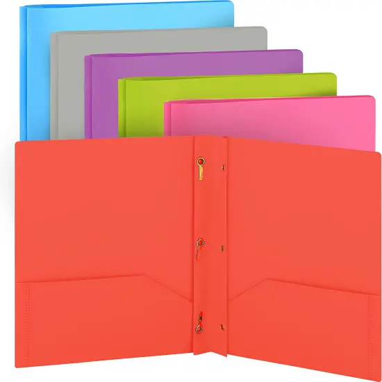 Enday Plastic Solid Color 2-Pockets Poly Portfolio W/ 3 Prongs Blue {6}