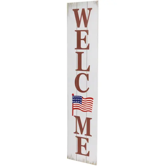 Northlight Welcome USA Flag Americana Wooden Porch Board Sign Decoration - 36" White {6}