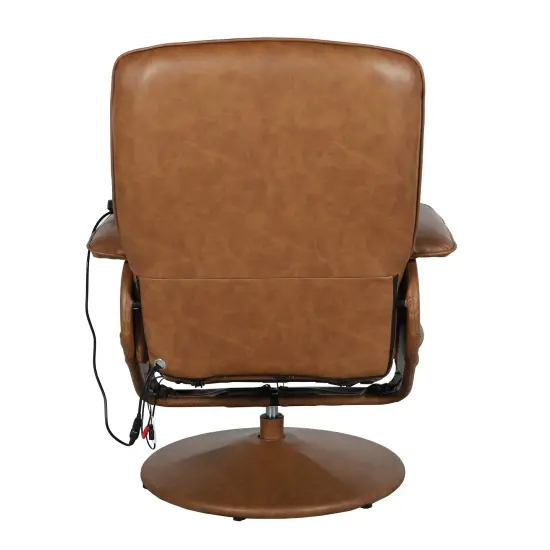 Emma and Oliver Massaging Multi-Position Recliner with Deep Side Pockets and Ottoman with Wrapped Base Brown {4}