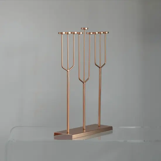 Modern Design Hanukkah Menorah Exceptional presentational piece, 9 Branch Tea Light Candle Holders Rose gold {1}