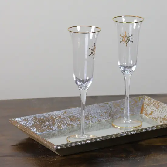Avon Set of 2 Golden Snowflake Champagne Glasses 9.25" Clear {4}